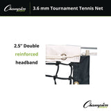 Champion Sports Tournament Tennis Net, 3.6 mm Double Braided Polyethylene, 42 ft x 3.5 ft (CSIT200) Each