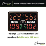 Champion Sports Tabletop Indoor Electronic Scoreboard, 24" x 16" x 10", Black Face, Red/Green/Yellow Graphics (CSIT90) Each