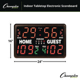 Champion Sports Tabletop Indoor Electronic Scoreboard, 24" x 16" x 10", Black Face, Red/Green/Yellow Graphics (CSIT90) Each