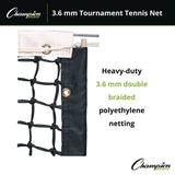 Champion Sports Tournament Tennis Net, 3.6 mm Double Braided Polyethylene, 42 ft x 3.5 ft (CSIT200) Each
