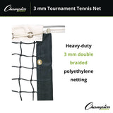 Champion Sports Tournament Tennis Net, 3 mm Braided Polyethylene, 42 ft x 3.5 ft, (CSIT100) Each