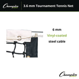 Champion Sports Tournament Tennis Net, 3.6 mm Double Braided Polyethylene, 42 ft x 3.5 ft (CSIT200) Each
