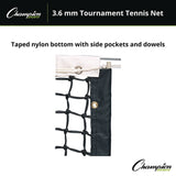 Champion Sports Tournament Tennis Net, 3.6 mm Double Braided Polyethylene, 42 ft x 3.5 ft (CSIT200) Each