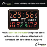 Champion Sports Tabletop Indoor Electronic Scoreboard, 24" x 16" x 10", Black Face, Red/Green/Yellow Graphics (CSIT90) Each