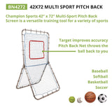 Champion Sports Multi-Sport Pitch Back Screen, 72" x 42", 1.25" dia frame (CSIBN4272) Each