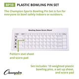 Champion Sports Plastic Bowling Pin Set, White, 10/Set (CSIBP10) Each
