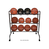 Champion Sports Powder-Coated Ball Cart, Metal, 132 lb Capacity, 17 x 41 x 41, Silver (CSIBRC3) Each