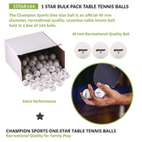 Champion Sports Table Tennis Balls, Official Size, White, 144/Carton (CSI1STAR144) Case of 144