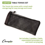 Champion Sports Anywhere Table Tennis Set, with Carry Bag (CSIAWTSET) Each