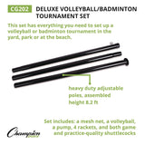 Champion Sports Deluxe Volleyball/Badminton Tournament Set, (4) Rackets/(2) Shuttlecocks/(2) Birdies/Net/Pump/Volleyball (CSICG202) Each
