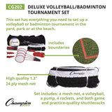 Champion Sports Deluxe Volleyball/Badminton Tournament Set, (4) Rackets/(2) Shuttlecocks/(2) Birdies/Net/Pump/Volleyball (CSICG202) Each