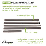 Champion Sports Deluxe Tether Ball Set, Tetherball/102" Cord/(4) 24" Telescoping Poles/Carry Bag/Pump with Needle (CSIDTBSET) Each