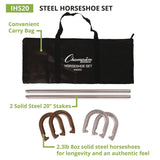 Champion Sports Steel Horseshoe Set, (4) Horseshoes/(2) 20" Stakes/Nylon Carry Bag (CSIIHS20) Each