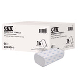 GEN Multifold Towels, 1-Ply, 9.25 x 9.05, White, 250/Pack, 16 Packs/Carton (GEN5301) Case of 16