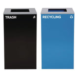 Alpine Industries 29 Gallon Trash/Recycling Cans, Steel, Blue Recycling Can with Square Lid, Black Trash Can with Square Lid (ALH4450BLKKIT1) Each