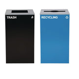 Alpine Industries 29 Gallon Trash/Recycling Cans, Steel, Blue Recycling with Mixed Lid, Black Trash Can with Square Lid (ALH4450BLKKIT4) Each