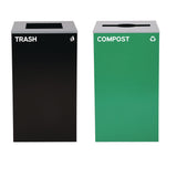 Alpine Industries 29 Gallon Trash/Recycling Cans, Steel, Green Compost Can with Mixed Lid, Black Trash Can with Square Lid (ALH4450BLKKIT13) Each