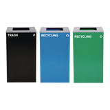 Alpine Industries 29 Gallon Trash/Recycling Cans, Steel, Blue Recycling Can, Green Recycling Can, Black Trash Can with Square Lids (ALH4450BLKKIT17) Each
