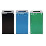 Alpine Industries 29 Gallon Trash/Recycling Cans, Steel, Blue Cans/Bottles Recycling Can, Green Compost Can, Black Trash Can with Square Lids (ALH4450BLKKIT16) Each