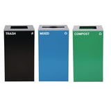 Alpine Industries 29 Gallon Trash/Recycling Cans, Steel, Blue Mixed Recycling Can w/Mixed Lid, Green Compost and Black Trash Cans w/Square Lids (ALH4450BLKKIT19) Each