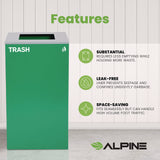 Alpine Industries 29 Gallon Trash/Recycling Cans, Steel, Green Trash Can with Square Lid (ALH4450KITGRNST) Each