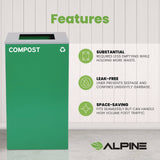 Alpine Industries 29 Gallon Trash/Recycling Cans, Steel, Green Compost Can with Square Lid (ALH4450KITGRNSC) Each