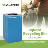 Alpine Industries 29 Gallon Trash/Recycling Cans, Steel, Blue Recycling Can with Square Lid (ALH4450KITBLUSR) Each