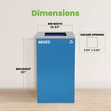 Alpine Industries 29 Gallon Trash/Recycling Cans, Steel, Blue Mixed Recycling Can with Square Lid (ALH4450KITBLUSM) Each