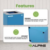 Alpine Industries 29 Gallon Trash/Recycling Cans, Steel, Blue Mixed Recycling Can with Square Lid (ALH4450KITBLUSM) Each