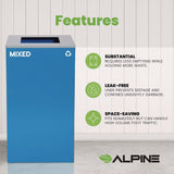Alpine Industries 29 Gallon Trash/Recycling Cans, Steel, Blue Mixed Recycling Can with Square Lid (ALH4450KITBLUSM) Each