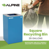 Alpine Industries 29 Gallon Trash/Recycling Cans, Steel, Blue Mixed Recycling Can with Square Lid (ALH4450KITBLUSM) Each