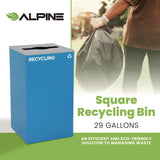 Alpine Industries 29 Gallon Trash/Recycling Cans, Steel, Blue Recycling Can with Mixed Lid (ALH4450KITBLUMR) Each