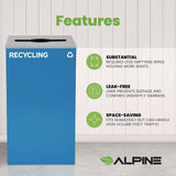 Alpine Industries 29 Gallon Trash/Recycling Cans, Steel, Blue Recycling Can with Mixed Lid (ALH4450KITBLUMR) Each