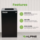 Alpine Industries 29 Gallon Trash/Recycling Cans, Steel, Black Trash Can with Square Lid (ALH4450KITBLKST) Each