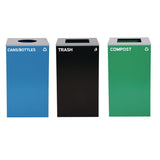 Alpine Industries 29 Gallon Trash/Recycling Cans, Steel, Blue Cans/Bottles with Circle Lid, Green Compost and Black Trash Cans with Square Lids (ALH4450BLKKIT34) Each