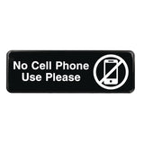 Excello Global Products® No Cell Phone Use Please Indoor/Outdoor Wall Sign, 9 x 3, Black Face, White Graphics, 3/Pack (EXOEGPHD0266S) Pack of 3