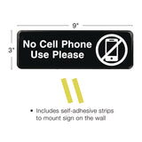 Excello Global Products® No Cell Phone Use Please Indoor/Outdoor Wall Sign, 9 x 3, Black Face, White Graphics, 3/Pack (EXOEGPHD0266S) Pack of 3