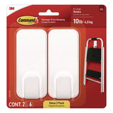 Command™ X-Large Utility Hooks, Plastic, White, 10 lb Capacity, 2 Hooks and 6 Strips/Pack (MMM170102ES) Each