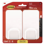 Command™ X-large Utility Hooks, Plastic, White, 15 lb Capacity, 2 Hooks and 8 Strips/Pack (MMM170112ES) Pack of 2