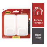 Command™ X-large Utility Hooks, Plastic, White, 15 lb Capacity, 2 Hooks and 8 Strips/Pack (MMM170112ES) Pack of 2