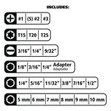 Great Neck® Ratcheting Screw/Nut Driver Set, 34-Piece, Hex/Phillips/Slotted/Star Bits, Metric/SAE Sockets, 8" Long, Yellow/Black Handle (GNS92018) Each