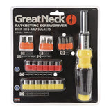Great Neck® Ratcheting Screw/Nut Driver Set, 34-Piece, Hex/Phillips/Slotted/Star Bits, Metric/SAE Sockets, 8" Long, Yellow/Black Handle (GNS92018) Each