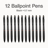 TOPS™ PENTONIC Retractable Ballpoint Pen, Fine 0.7 mm, Black Ink, Black Barrel, 12/Pack (PNT12120) Pack of 12