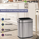Alpine Industries Stainless Steel Rectangular Liner Open Top Trash Can, 2.6 gal, Brushed Stainless Steel (ALHALP47010L) Each