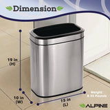 Alpine Industries Stainless Steel Rectangular Liner Open Top Trash Can, 5.3 gal, Brushed Stainless Steel (ALHALP47020L) Each