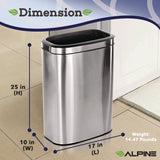 Alpine Industries Stainless Steel Rectangular Liner Open Top Trash Can, 10.5 gal, Brushed Stainless Steel (ALHALP47040L) Each