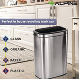 Alpine Industries Stainless Steel Rectangular Liner Open Top Trash Can, 10.5 gal, Brushed Stainless Steel (ALHALP47040L) Each