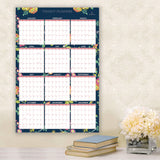 Blue Sky® Day Designer Peyton Laminated Erasable Wall Calendar, Floral Artwork, 36 x 24, White/Navy Sheets, 12-Month (Jan to Dec): 2026 (BLS103632) Each