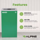 Alpine Industries 29 Gallon Trash/Recycling Cans, Steel, Green Mixed Recycling Can with Mixed Lid (ALH4450KITGRNMM) Each