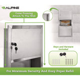 Alpine Industries Recessed Commercial Paper Towel Dispenser with 2 Gal Waste Receptacle, 28 x 4.3 x 14, Stainless Steel (ALHALP495) Each
